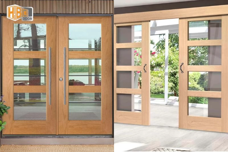 Cửa nhôm 2 cánh giả gỗ bền đẹp, hợp mọi phong cách