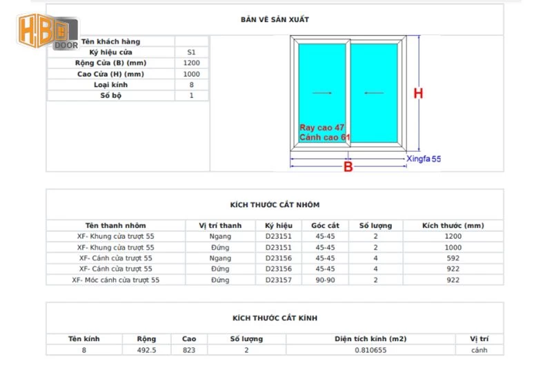 cách trừ cửa lùa 2 cánh hệ 55