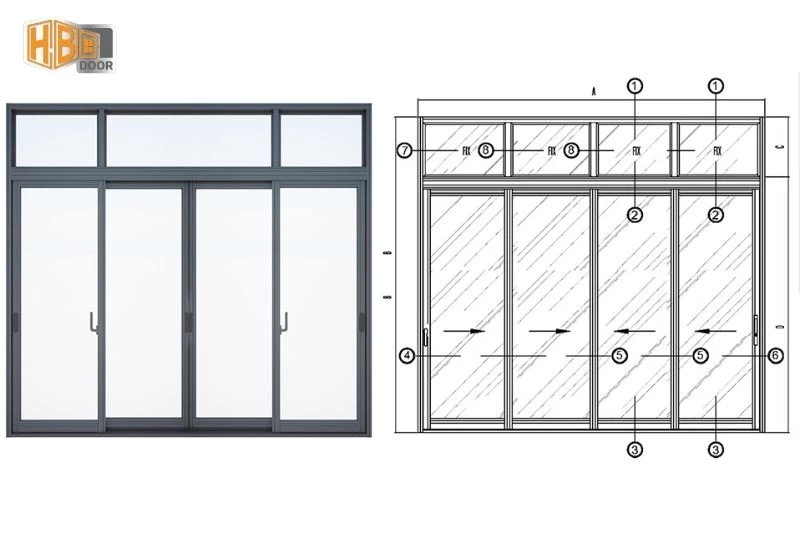 cửa đi lùa 4 cánh xingfa