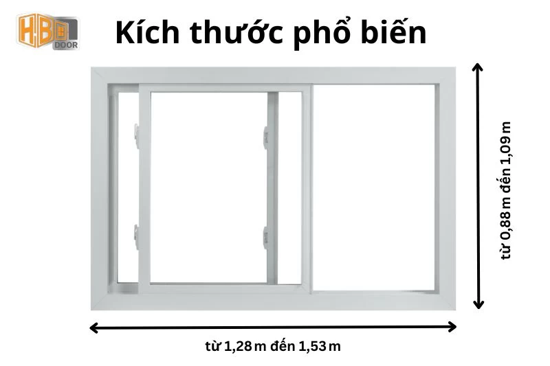 kích thước cửa sổ 2 cánh